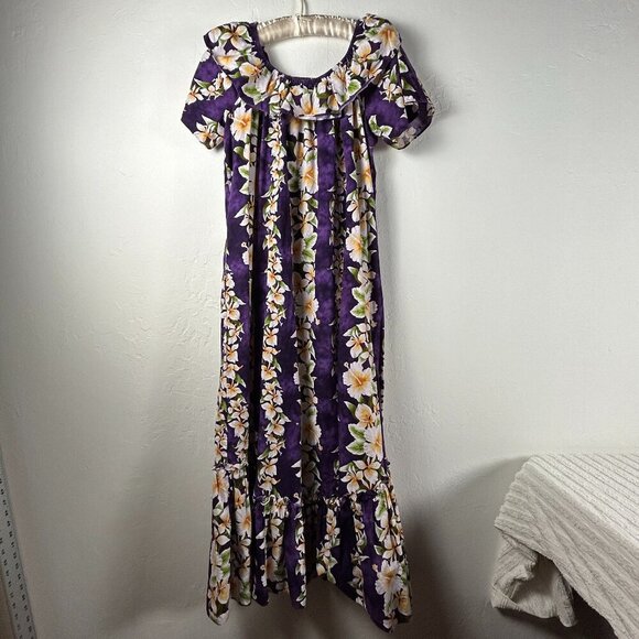 Vintage Royal Hawaiian Creations Floral Ruffle Off The Shoulder Midi Dress Large